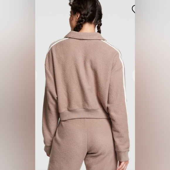 Pink Victoria's Secret Reverse Fleece Cropped Polo Sweatshirt Size Large - Picture 2 of 12